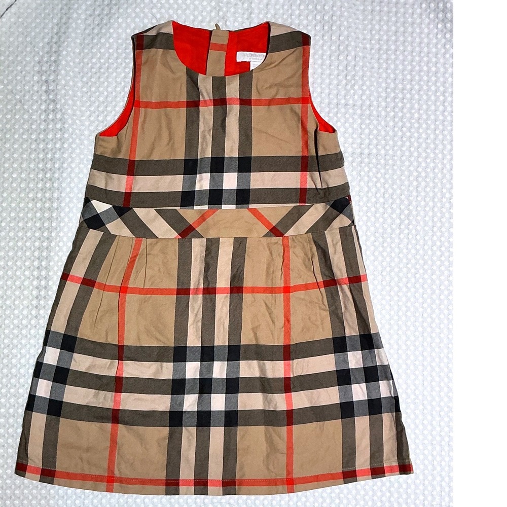 Burberry Mega Check Dress Girls 4Y Tan Plaid Excellent Sleeveless Shift Luxury